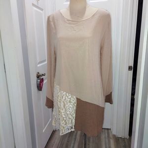 Sassybling top beige Brown Lace Fully Lined Long Sleeve Size large